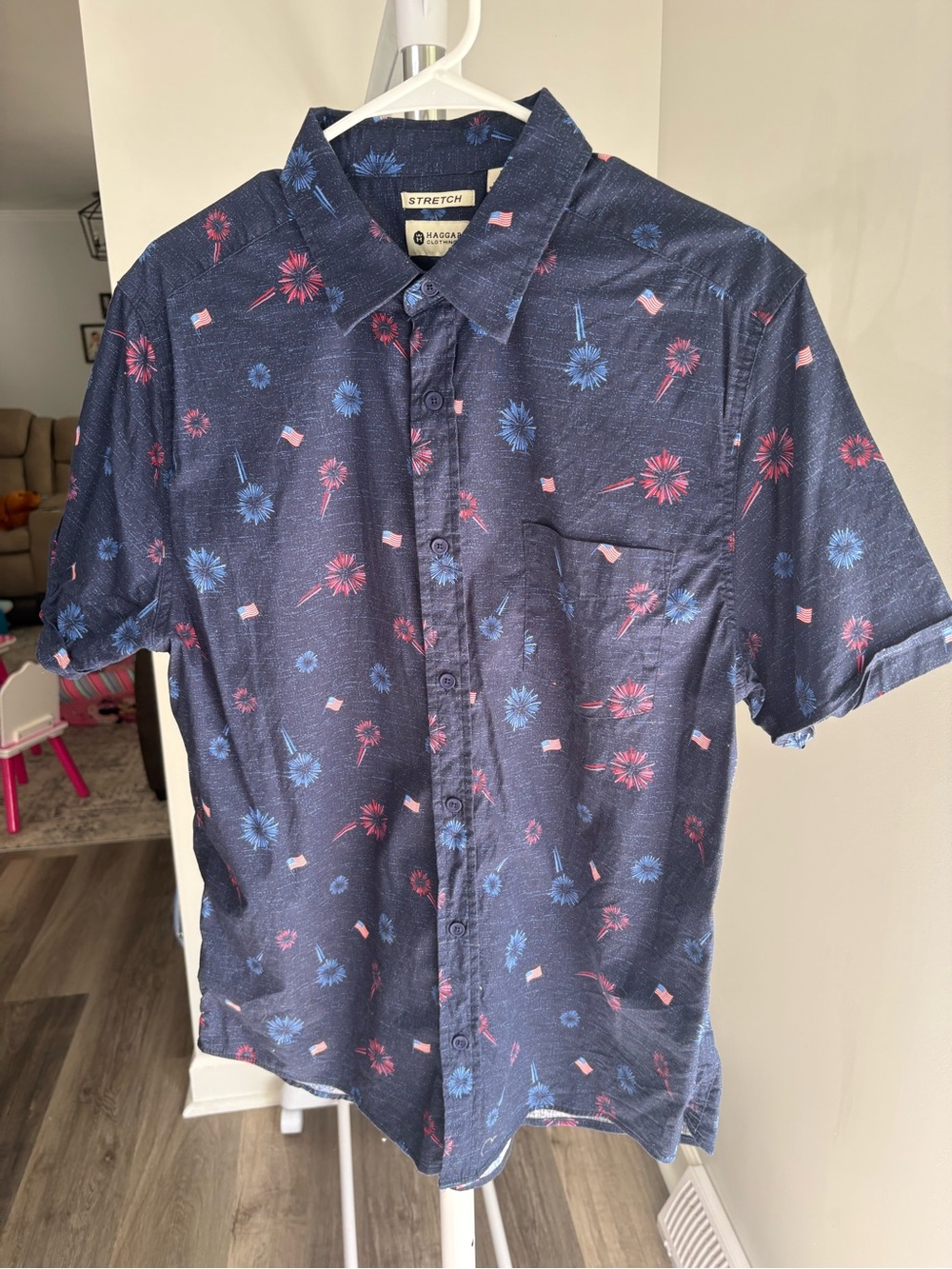 Men’s Button Up Patriotic Fireworks and American Flag shirt